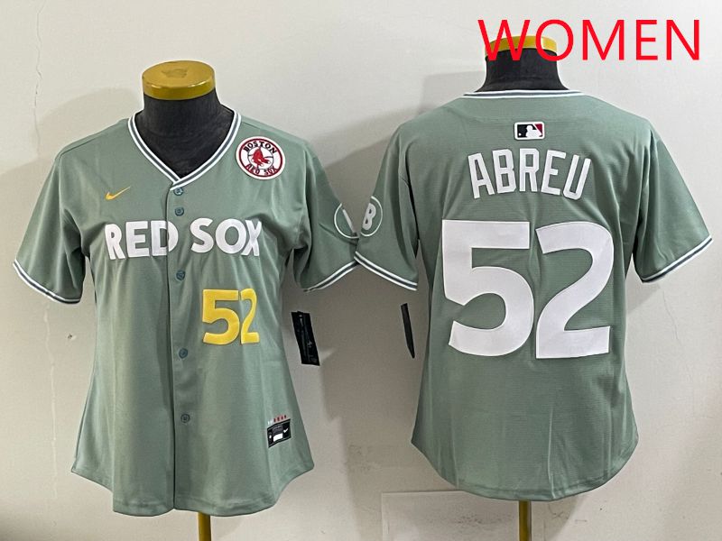 Women 2025 Boston Red Sox 52 Abreu Green Joint Name Nike MLB Jersey style 6